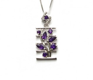 Amethyst Silver Floral Pendant