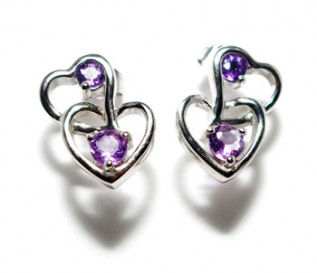 Amethyst Silver Heart In Heart Earrings