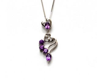 Amethyst Silver Hearts in Hearts Pendant