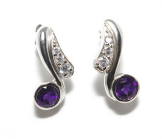 Amethyst Cz Silver Swirl Earrings