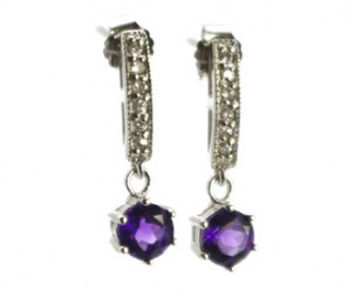 Amethyst Cz Silver Dangling Earrings