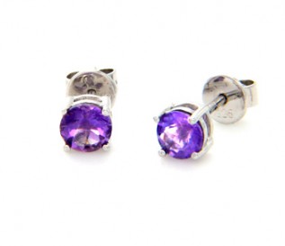 Amethyst Silver Round Stud Earrings