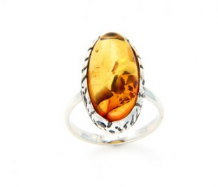 Long Oval Amber Silver Ring