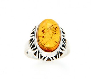 Amber Silver Ethnic Design Ring