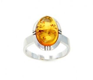 Oval Amber Silver Ring In Rubover Setting