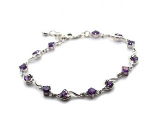 Amethyst Silver Circles And Hearts Bracelet