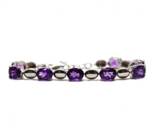 Amethyst Silver Oval Links Bracelet