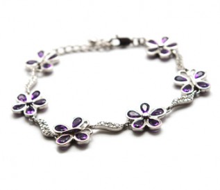 Amethyst Silver Butterflies And Flower Bracelet