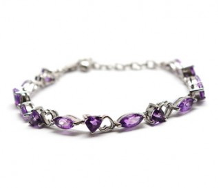 Amethyst Silver Hearts And Kisses Bracelet