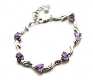 Amethyst Silver Heart Bracelet