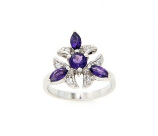 Amethyst Silver Flower Ring