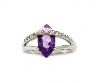 Marquise Amethyst Cubic Zirconia Silver Ring