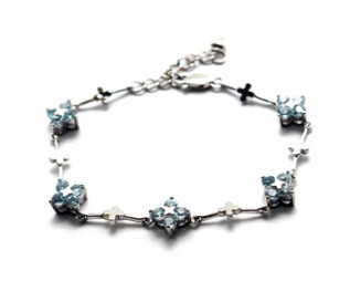 Blue Topaz Silver Flower Chain Bracelet