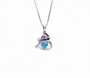 Blue Topaz Silver Champagne and Heart Pendant