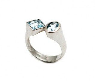 Oval & Princess Cut Blue Topaz Silver Ring