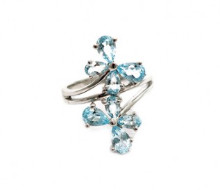 Blue Topaz Silver Butterfly Ring