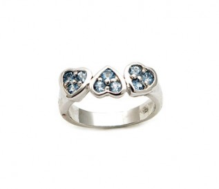 Blue Topaz Silver 3 Hearts Ring