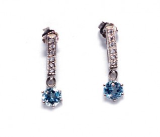 Blue Topaz Cz Silver Dangling Earrings