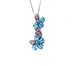 Blue Topaz Silver Two Flower Pendant