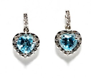 Blue Topaz Cz Silver Heart Earrings