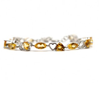 Citrine Silver Hearts And Kisses Bracelet