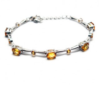 Citrine Silver Ovals And Circles Bracelet