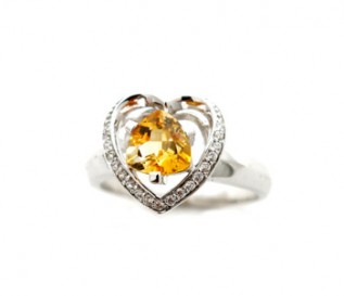 Citrine Silver Enclosed In A Heart Ring