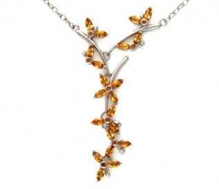 Citrine Silver Flower and Butterfly Necklace