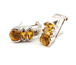 Citrine Silver Oval And Marquise Earrings