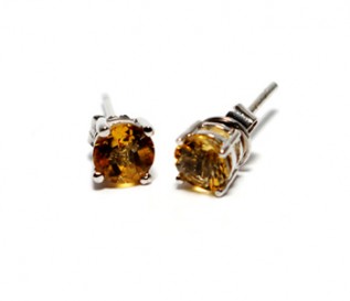 Citrine Silver Round Stud Earrings