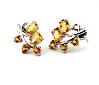 Citrine Silver Leaf Stud Earrings