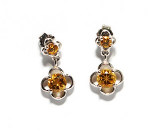 Citrine Silver Dangling Flower Earrings