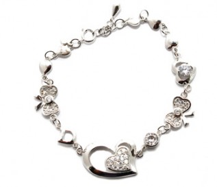 Cz Silver Hearts And Bow Bracelet