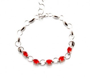 Red Cz Silver Link Bracelet