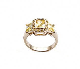 Yellow CZ Silver Vintage Design Ring