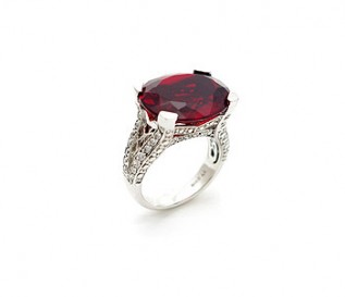 Oval Red CZ Silver Evening Ring