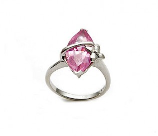 Pink CZ Silver Butterfly Ring