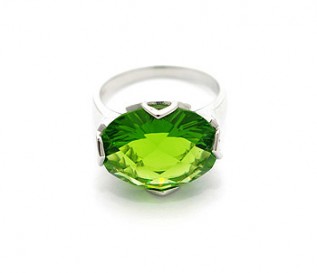 Green CZ Silver Cocktail Ring