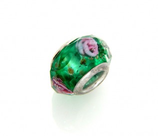 Green Pink Rose Murano Glass Bead Charm