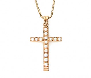 Men's 17k Gold Pearl Cross Pendant