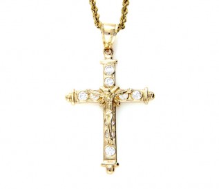Men's 9k Gold Cz Crucifix Pendant