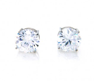 Silver Round CZ Stud Earrings For Men 12mm