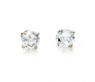 Silver Round CZ Stud Earrings For Men 8mm