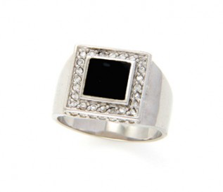 Men's Silver Signet Ring with Onyx and Cz