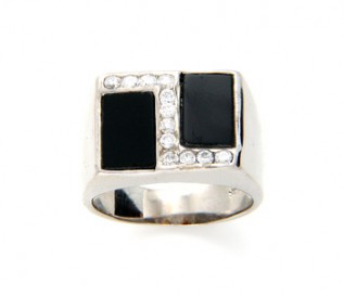 Men's Silver Signet Ring with Cz and Onyx