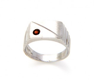 Men's Silver Signet Ring with Garnet