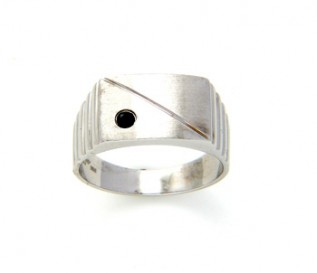 Men's Silver Signet Ring with Sapphire in Satin Finish