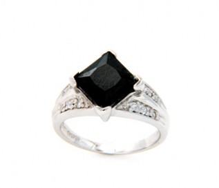 Princess Cut Onyx & Cubic Zirconia Silver Ring