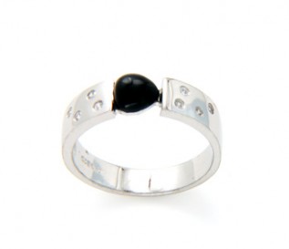 Onyx Cubic Zirconia Silver Heart Ring