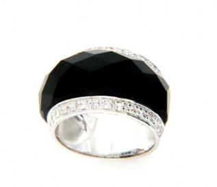 Faceted Onyx Cubic Zirconia Silver Cocktail Ring